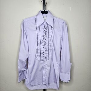 Vintage 70's Disco After Six Men's Purple and Black Ruffle Tuxedo Shirt